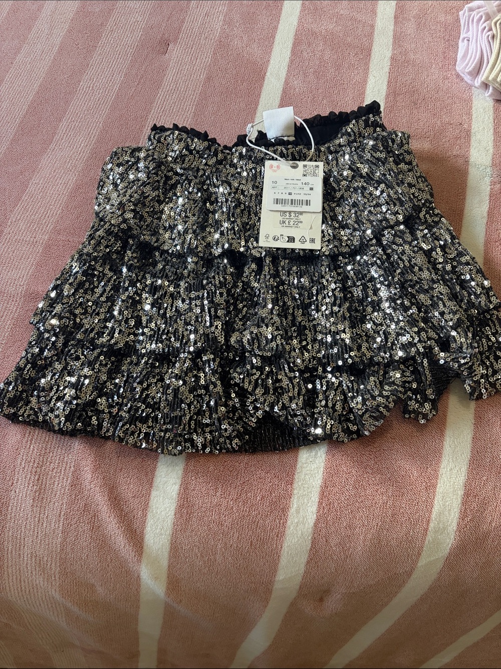 Zara Silver Sequin Tiered Mini Skirt